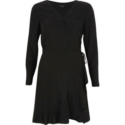 Black cold shoulder sleeve wrap dress
